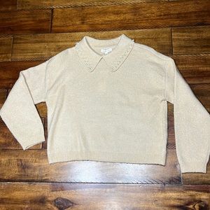 Girls champagne sweater with pearl collar